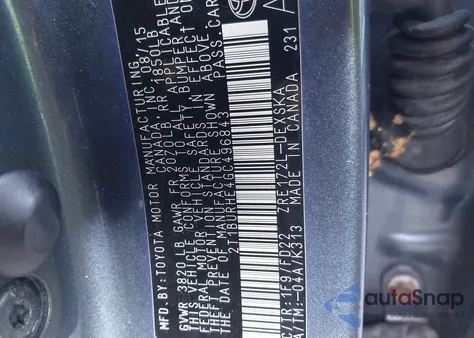 2016 Toyota Corolla S Plus из США, поврежденный, VIN 2T1BURHE4GC496843